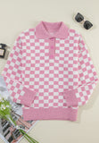MQTIME  -  Checkered Collared Neck Long Sleeve Sweater