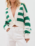 MQTIME  -  Striped Button Down Drop Shoulder Cardigan