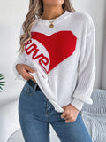 MQTIME  -  LOVE Heart Round Neck Dropped Shoulder Sweater
