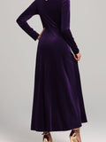 MQTIME  -  Square Neck Long Sleeve Velvet Dress