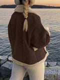 MQTIME  -  Fuzzy Collared Neck Long Sleeve Jacket