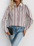 MQTIME  -   Perfee Contrast Striped Collared Neck Long Sleeve Shirt