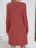 MQTIME  -  Decorative Button Round Neck Long Sleeve Dress