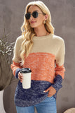 MQTIME  -   Color Block Round Neck Long Sleeve Sweater