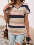MQTIME  -  Devine Color Block V-Neck Short Sleeve Knit Top
