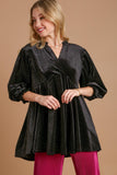 MQTIME  -  Umgee Full Size Beaded Frill Flounce Sleeve Velvet Babydoll Blouse