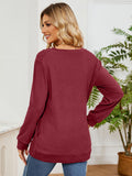 MQTIME  -  Ruched Shoulder Round Neck Long Sleeve Sweatshirt