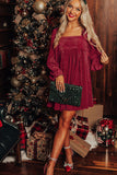 MQTIME  -  Square Neck Long Sleeve Mini Dress