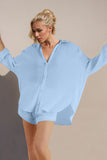 MQTIME  -  Basic Bae Breathable Button Down Long Sleeve Top and Shorts Set