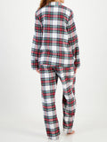 MQTIME  -  Plaid Collared Neck Button Up Top and Pants Lounge Set