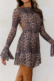 MQTIME  -  Backless Leopard Flare Sleeve Dress