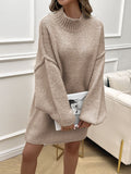 MQTIME  -  Devine Mock Neck Long Sleeve Mini Sweater Dress