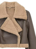 MQTIME  -   Collared Neck Long Sleeve Plush Cropped Jacket