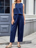 MQTIME  -  Lovelet Plaid Round Neck Sleeveless Top and Pants Set