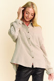 MQTIME  -   Crochet Sleeve Crinkled Texture Shirt