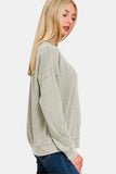 MQTIME  -  Zenana Washed Round Neck Dropped Shoulder Sweatshirt
