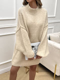 MQTIME  -  Devine Mock Neck Long Sleeve Mini Sweater Dress