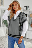 MQTIME  -  Striped Trim V-Neck Sweater Vest