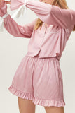 MQTIME  -  Basic Bae Tied Cuff Collared Neck Top and Frill Shorts Lounge Set
