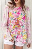 MQTIME  -  Floral Round Neck Flounce Sleeve Blouse