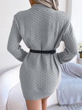MQTIME  -  Round Neck Long Sleeve Mini Sweater Dress