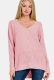 MQTIME  -  High-Low Center Seam V-Neck Sweater