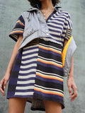 MQTIME  -  Exposed Seam Striped Half Sleeve Mini Dress