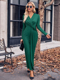MQTIME  -  Slit Twisted Surplice Long Sleeve Dress