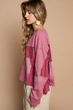 MQTIME  -  POL Half Button Color Block Drop Shoulder Knit Top