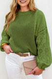 MQTIME  -  Eyelet Round Neck Drop Shoulder Sweater