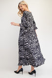 MQTIME  -  Celeste Full Size Leopard Round Neck Flounce Sleeve Dress