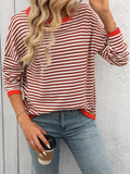 MQTIME  -   Striped Round Neck Long Sleeve Sweater
