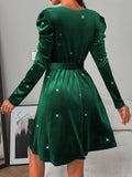 MQTIME  -  Glitter Round Neck Puff Sleeve Dress