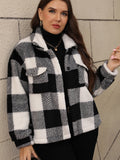 MQTIME  -  Plus Size Pocketed Plaid Collared Neck Jacket