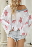 MQTIME  -  Drawstring Flower Hooded Knit Top