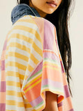 MQTIME  -  Exposed Seam Striped Half Sleeve Mini Dress