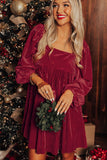 MQTIME  -  Square Neck Long Sleeve Mini Dress