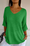 MQTIME  -  V-Neck Three-Quarter Sleeve Knit Top