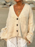 MQTIME  -  Pocketed V-Neck Button Up Cardigan