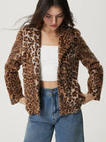 MQTIME  -  Fuzzy Leopard Collared Neck Jacket