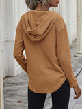 MQTIME  -  Drawstring Waffle Knit Long Sleeve Hooded Top