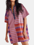 MQTIME  -  Exposed Seam Striped Half Sleeve Mini Dress