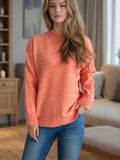 MQTIME  -  Round Neck Drop Shoulder Long Sleeve Sweater