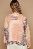 MQTIME  -  POL Floral Patchwork Round Neck Knit Top