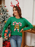 MQTIME  -  Sequin Candy Cane Round Neck Long Sleeve Sweater