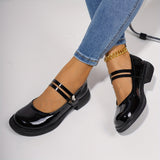 MQTIME  -  Elegant Black Mary Jane - Chic Comfort Women's Shoes with Golden Buckle, Round Toe, and Comfortable Rubber Sole - Versatile All-Season PU Cover Flats, Ladies Shoes