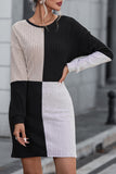 MQTIME  -  Color Block Drop Shoulder Long Sleeve Mini Dress