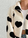 MQTIME  -  Heart Zip Up Drop Shoulder Furry Jacket