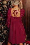 MQTIME  -  Square Neck Long Sleeve Mini Dress