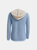 MQTIME  -  Full Size Waffle-Knit Contrast Long Sleeve Hoodie